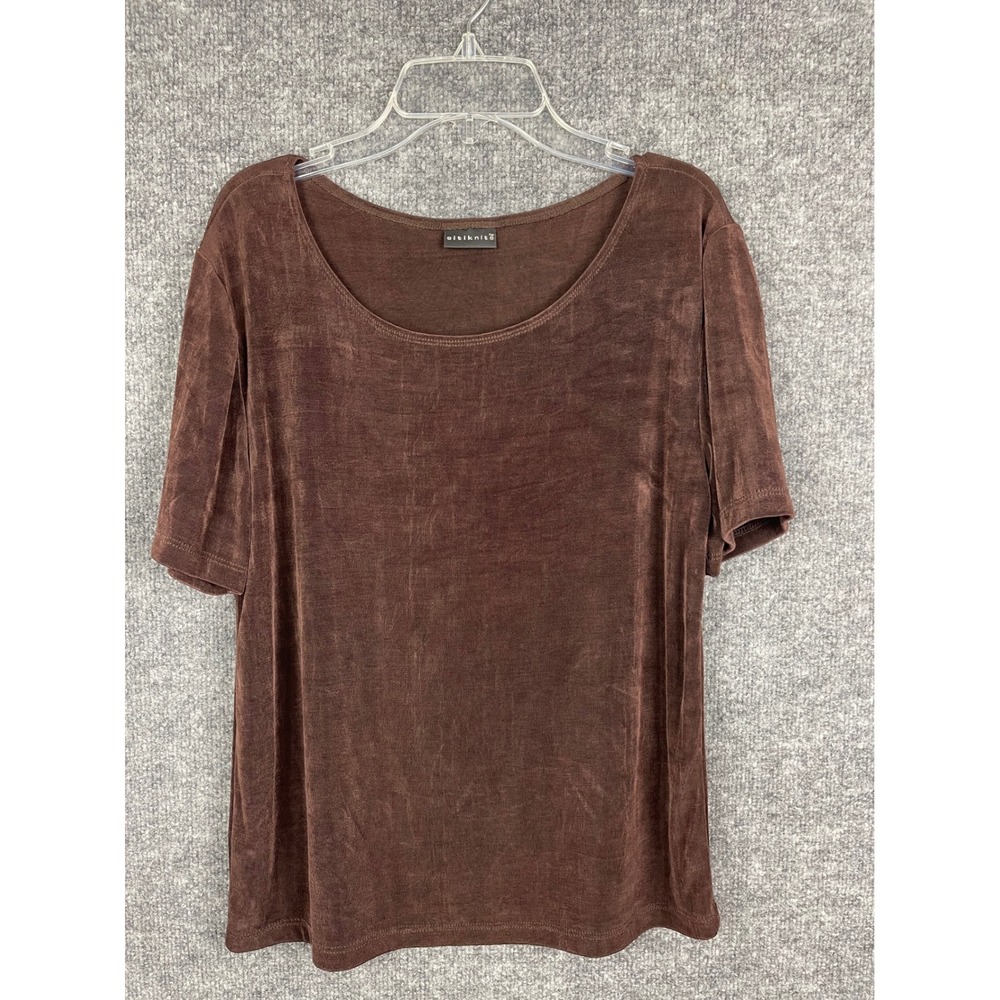 Citiknit Liquid Knit Top Womens Small Brown Excellent Scoop Neck Short Sleeve
